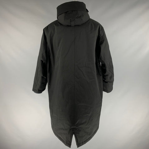 THEORY Size M Black Cotton Blend Hooded Coat