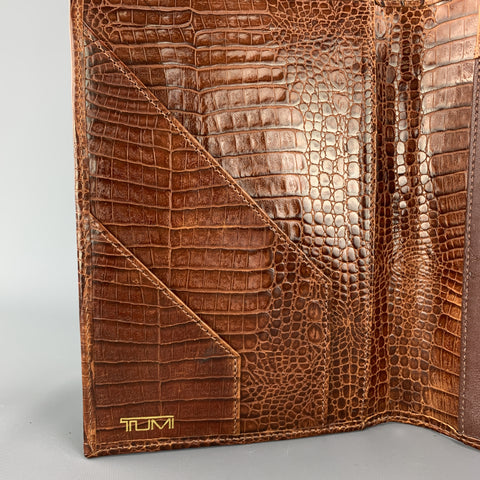 Étui de planificateur en cuir beige gaufré alligator TUMI