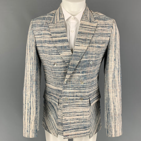 JEWELLYA ALVARES Size 40 Beige Blue Woven Peak Lapel Sport Coat