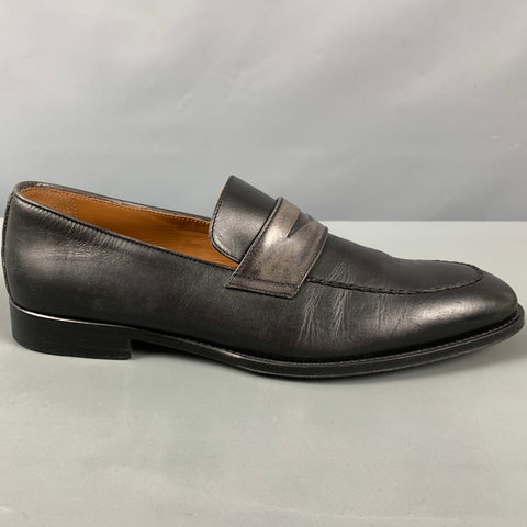 BRUNO MAGLI Size 10.5 Black Grey Leather Penny Loafers