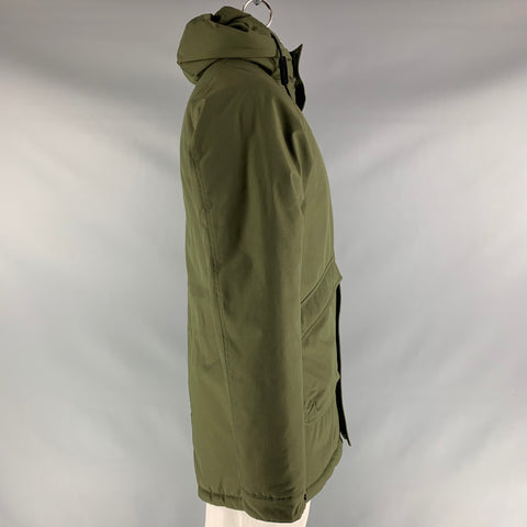PENFIELD Talla L Abrigo con capucha de poliéster y algodón liso verde oscuro