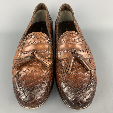 TOM FORD Size 11 Tan Woven Leather Slip On Loafers