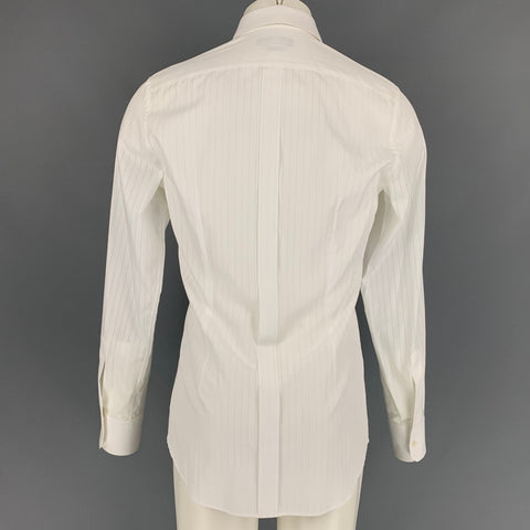 DOLCE & GABBANA Gold Size M White Stripe Cotton Hidden Placket Long Sleeve Shirt