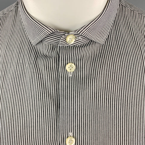 EMPORIO ARMANI Taille M Stripe Noir et Blanc Coton Boutonné Chemise à manches longues