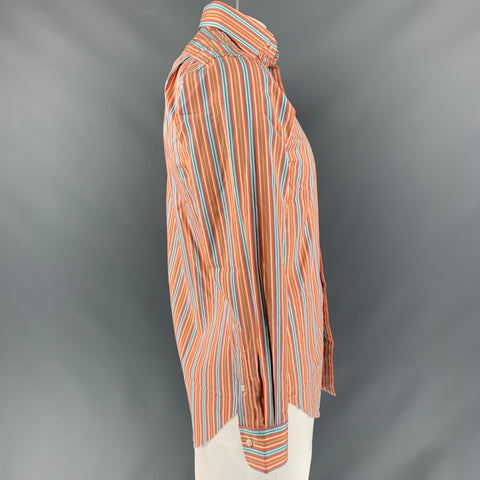 POLO by RALPH LAUREN Talla S Camisa de manga larga de algodón a rayas naranja y verde
