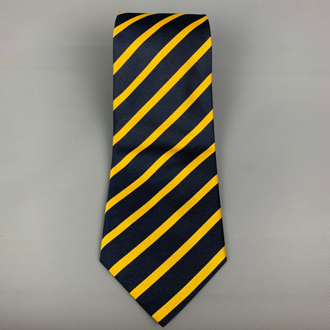 HILDITCH & KEY Navy Yellow Stripe Silk Tie