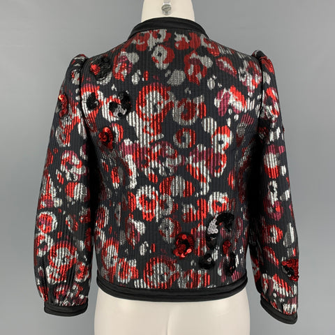 MARC JACOBS Taille 2 Veste Jacquard Noir Argent Bordeaux