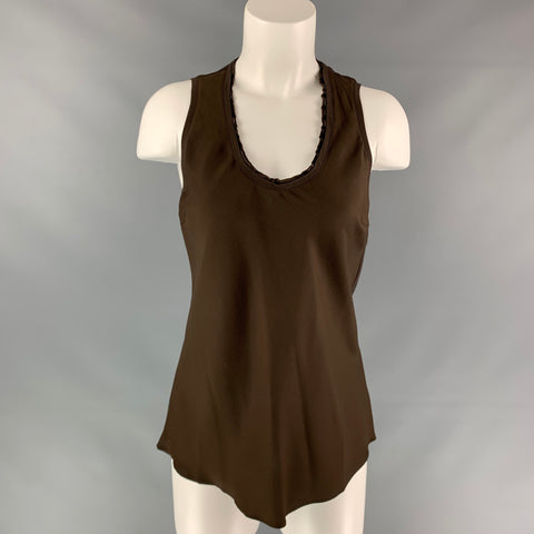 BRUNELLO CUCINELLI Size M Brown Silk Blend V-neck T-Shirt