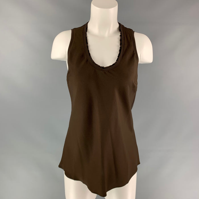 BRUNELLO CUCINELLI Size M Brown Silk Blend V-neck T-Shirt