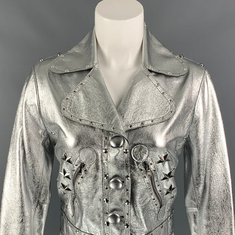 MARC by MARC JACOBS Size 6 Silver Leather Studded Rhinestones Cropped Jacket