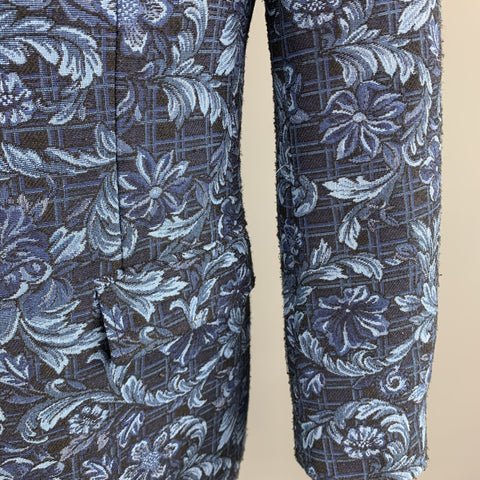 3.1 PHILLIP LIM Size 42 Floral Navy Jacquard Viscose Blend Notch Lapel Sport Coat