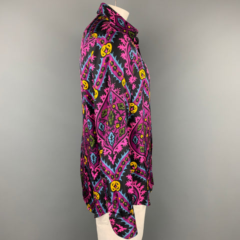 PRADA x HOLLIDAY BROWN Size L Purple & Black Abstract Silk Button Up Long Sleeve Shirt