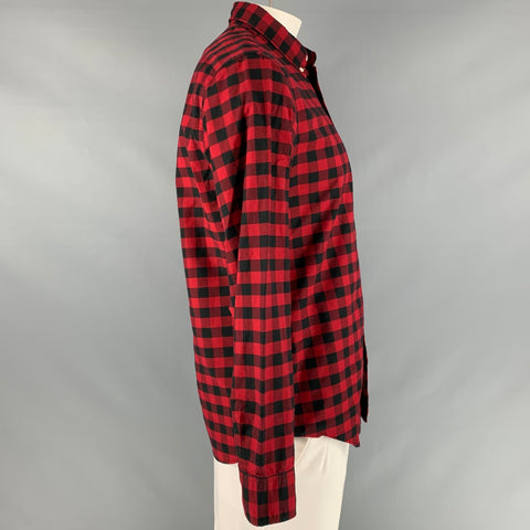 J.CREW Size L Red Black Checkered Cotton Long Sleeve Shirt