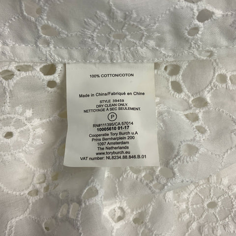 TORY BURCH Chemise à patte cachée en coton à œillets blancs Taille M