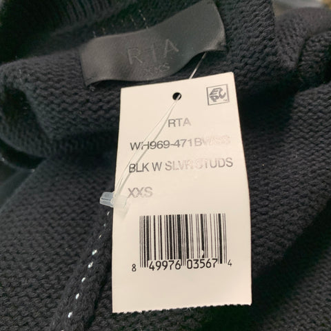 RtA Taille XXS Cardigan ouvert sur le devant en coton argenté noir clouté