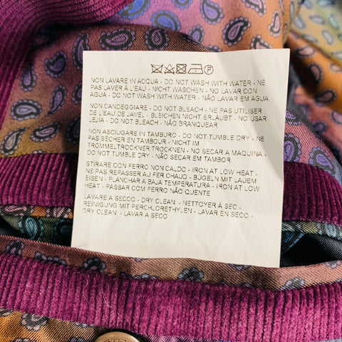 ETRO Size 42 Purple Corduroy Cotton Blend Notch Lapel Sport Coat