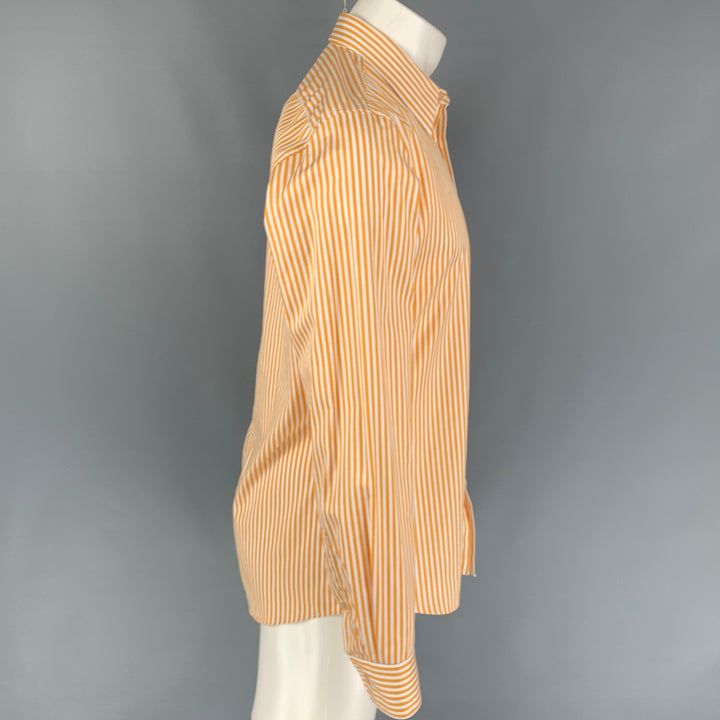 DRIES VAN NOTEN Size S Orange White Stripe Cotton Button Up Long Sleeve Shirt