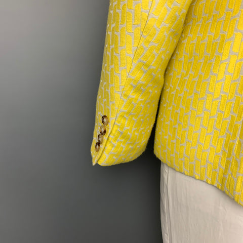 MR TURK Size 44 Yellow & Grey Geometric Cotton Blend Notch Lapel Sport Coat