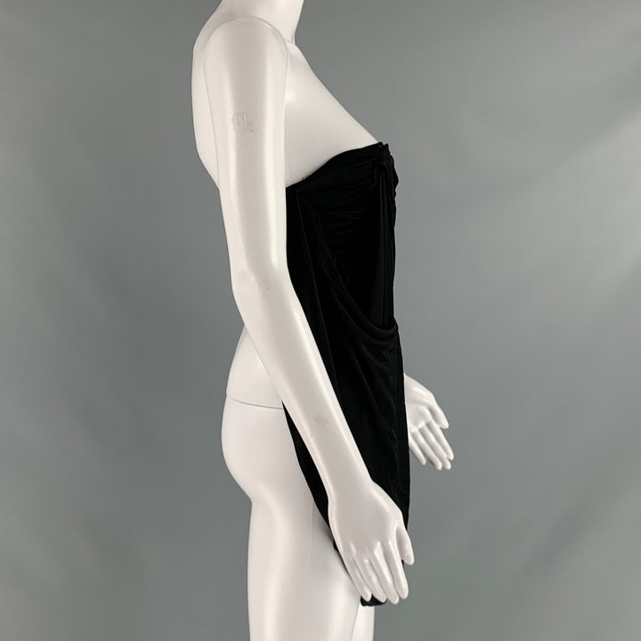 SAINT LAURENT Size 2 Black Jersey Ruched Bralette Dress Top
