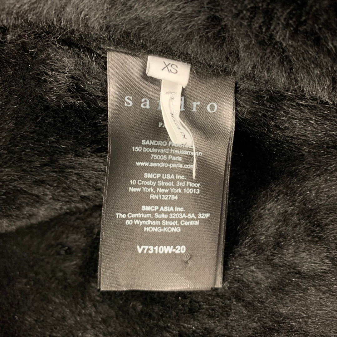 SANDRO Size XS Black Lamb Shearling Bomber Jacket
