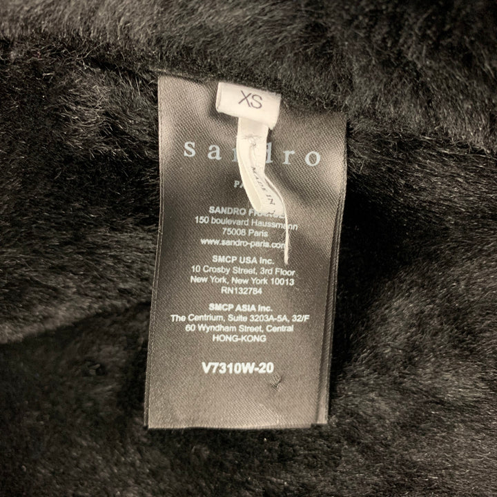 SANDRO Size XS Black Lamb Shearling Bomber Jacket