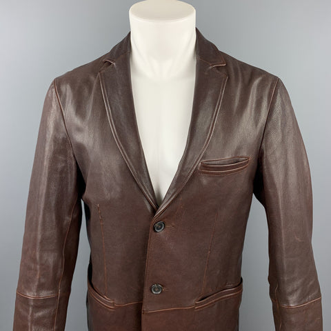 JIL SANDER Size 42 Brown Leather Notch Lapel Jacket