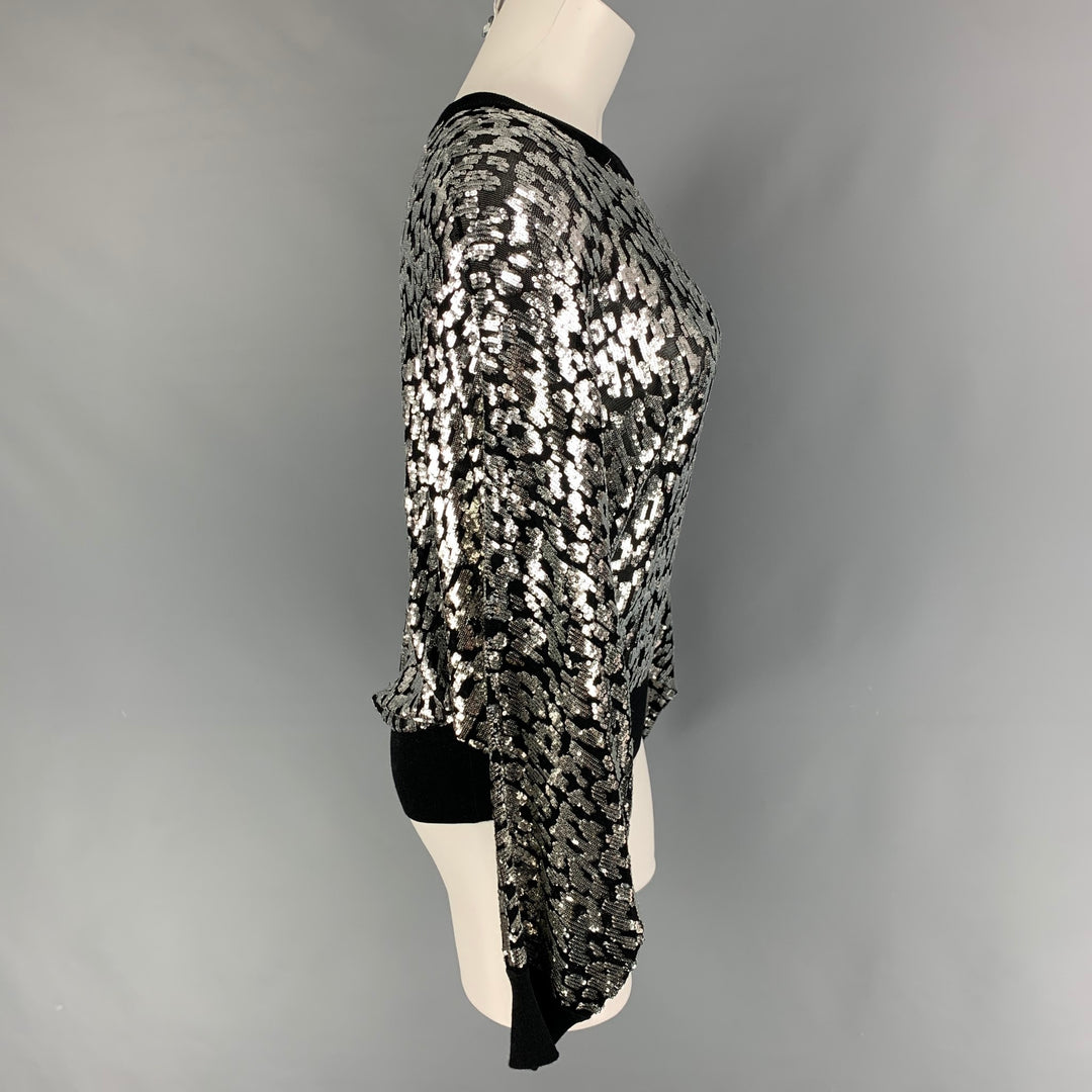 MICHAEL KORS COLLECTION Size M Black Silver Viscose Sequined Pullover