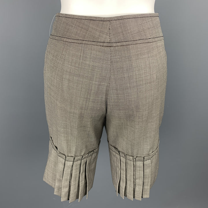 CAROLINA HERRERA Talla 6 Pantalones cortos plisados ​​de lana de tweed marrón