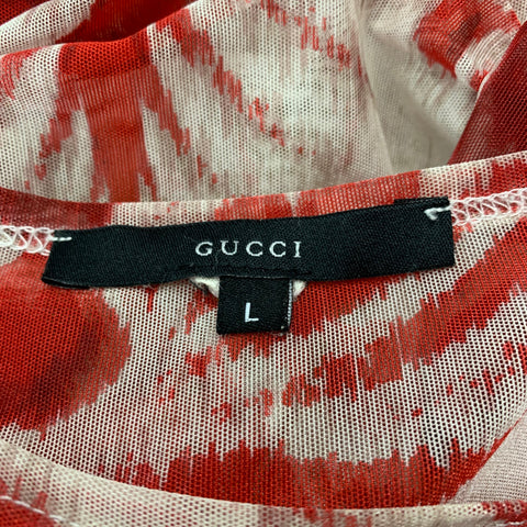 GUCCI by TOM FORD 2000 Size L Red Beige Floral Mesh Round Neck T-shirt