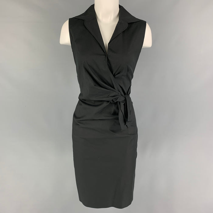 PRADA Size 2 Black Cotton Blend Pleated Sleeveless Dress