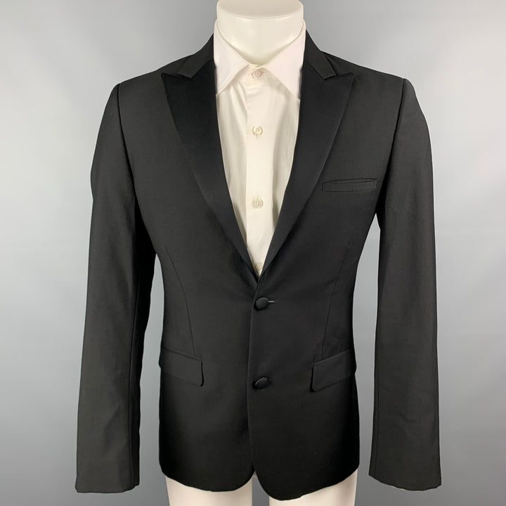 CALVIN KLEIN COLLECTION Size 36 Black Wool Peak Lapel Tuxedo Sport Coat