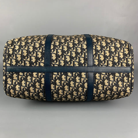 CHRISTIAN DIOR Monsieur Boston Navy & Beige Monogram Coated Canvas Handbag