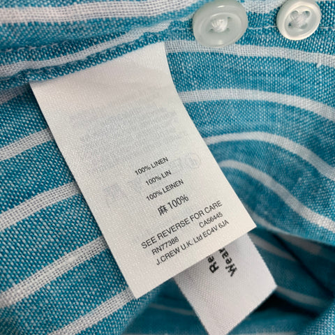 J CREW Size S Teal Stripe Linen Slim Fit Long Sleeve Shirt
