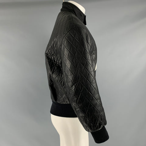 NEIL BARRETT Taille S Veste zippée en cuir matelassé blanc noir