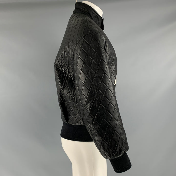 NEIL BARRETT Size S Black White Quilted Leather Zip Up Jacket