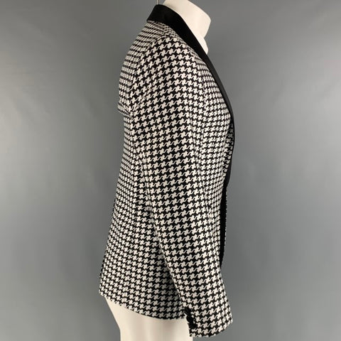 DSQUARED2  Size 38 Long Black White Houndstooth Cotton Silk Sport Coat