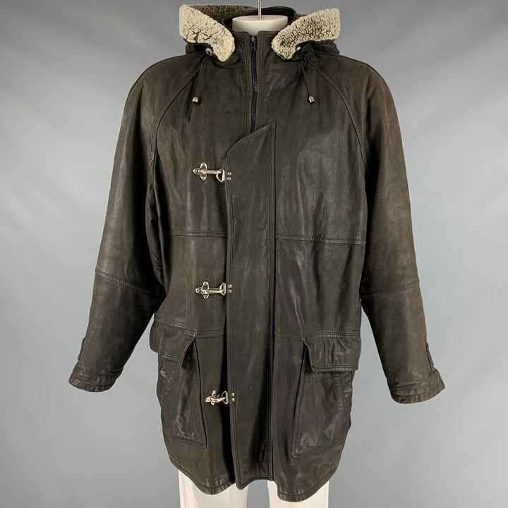 BALLY Size 48 Grey Green Leather Nautical Coat