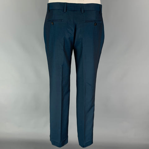 TED BAKER Size 38 Regular Teal & Black Wool / Mohair Tuxedo Suit