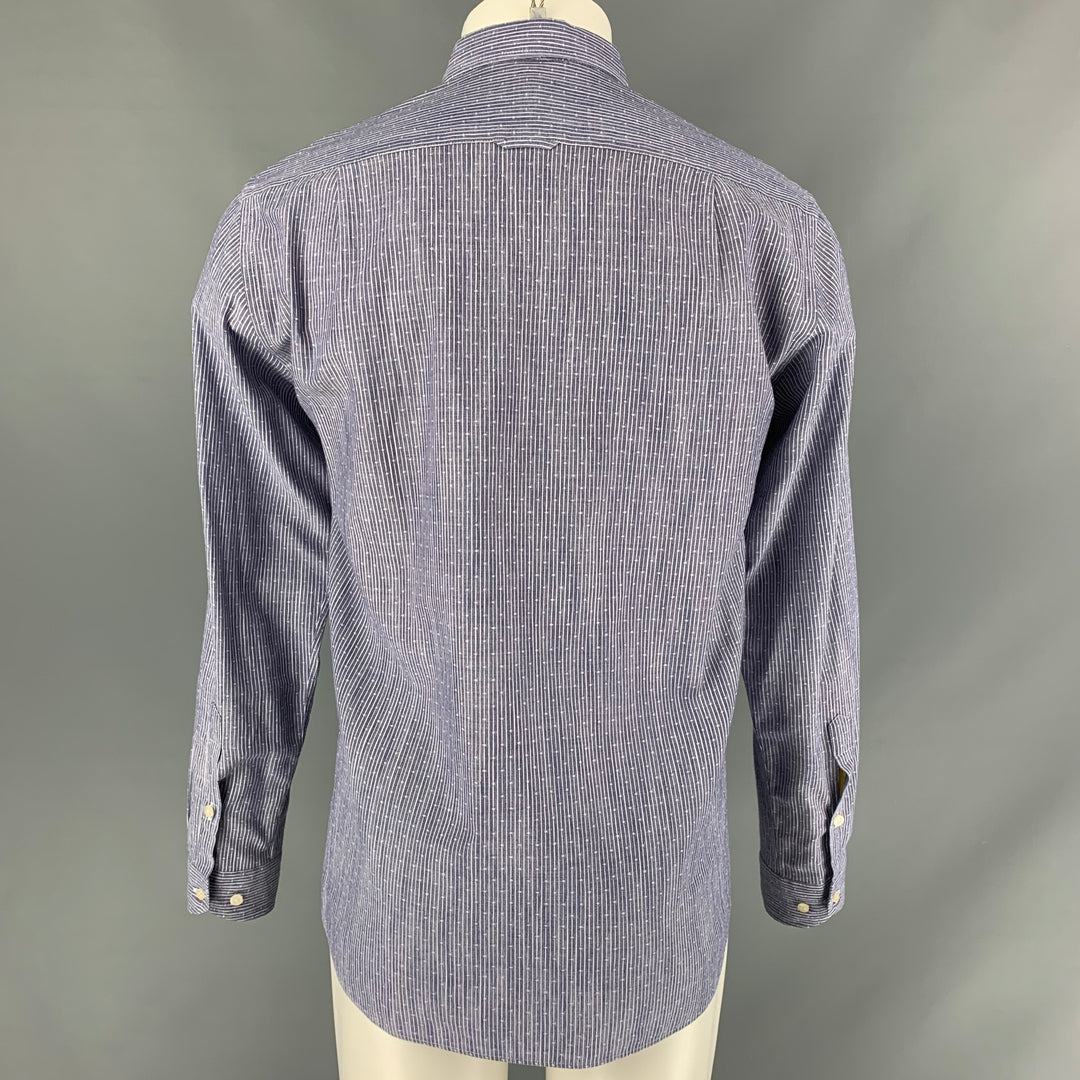 BARNEY'S NEW YORK Size M Blue & White Stripe Cotton Long Sleeve Shirt