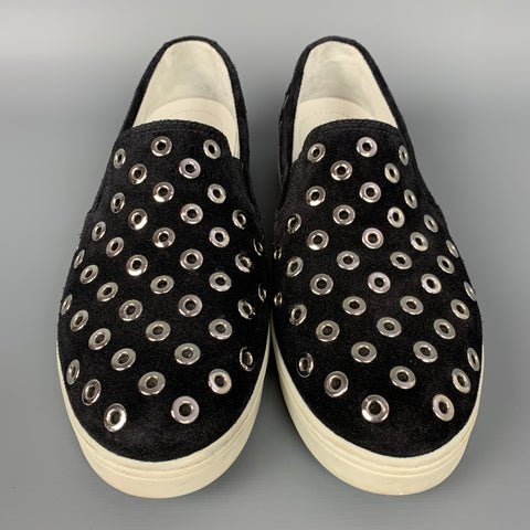 PRADA Sport Size 7.5 Black & Silver Grommet Suede Slip On Sneakers