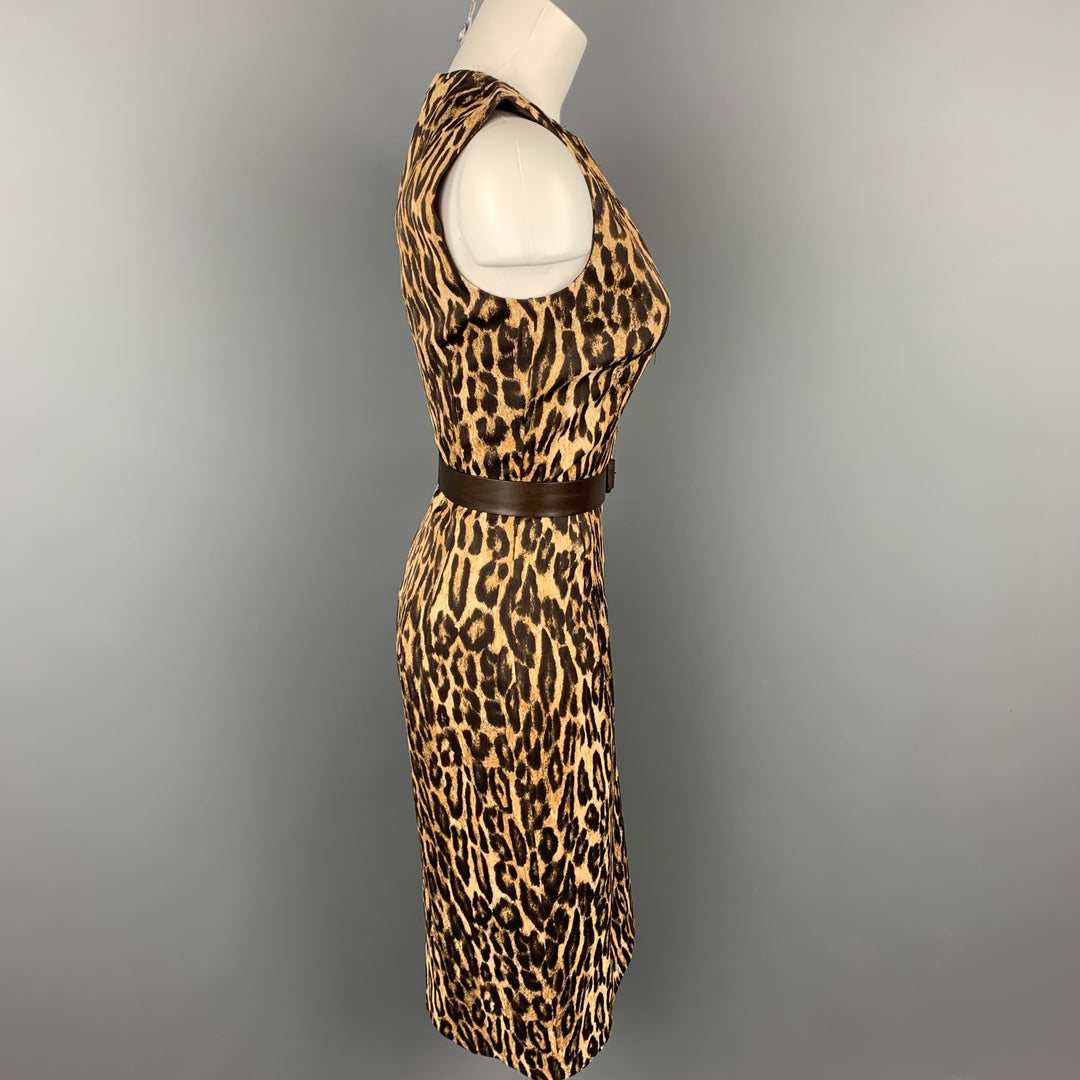 MICHAEL KORS Taille 6 Robe droite en rayonne à imprimé léopard marron