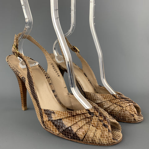 STUART WEITZMAN Talla 7 Sandalias sin talón con estampado de piel de serpiente beige