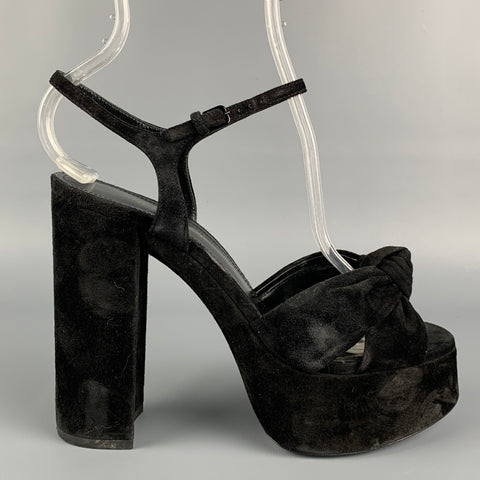 SAINT LAURENT Size 7.5 Black Suede Platform Bianca Sandals