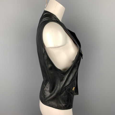 GIANNI VERSACE Taille L Gilet boutons dorés en cuir noir