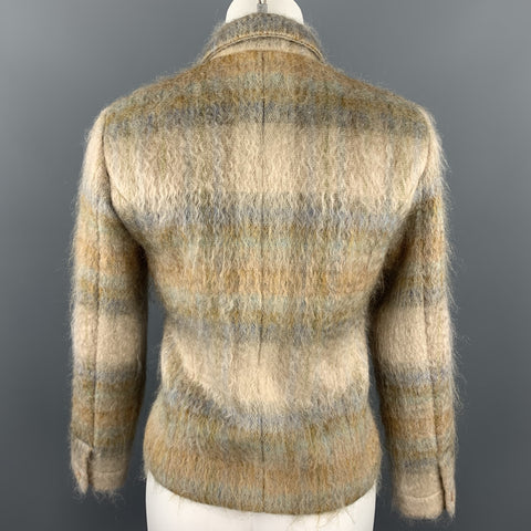 BARRY BRICKEN Taille 8 Tan Plaid Mohair Blend Peak Veste à revers