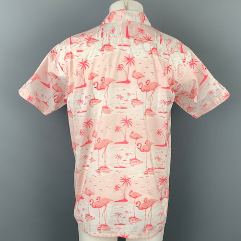 ENGINEERED GARMENTS Size M Pink & White Flamingo Print Cotton Camp Short Sleeve Shirt