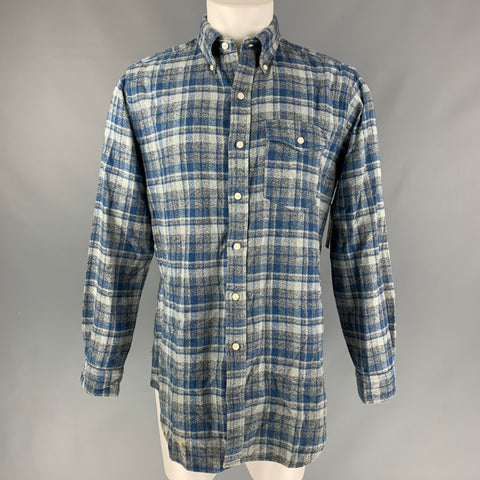 ROUGH &amp; TUMBLE Camisa Manga Larga Algodón Cuadros Azul Gris Talla M
