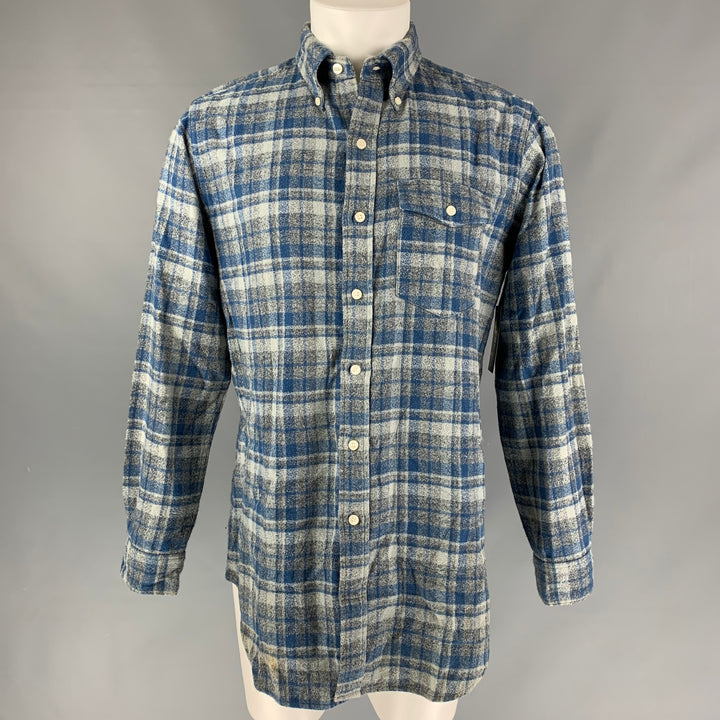 ROUGH & TUMBLE Size M Blue Grey Plaid Cotton Long Sleeve Shirt