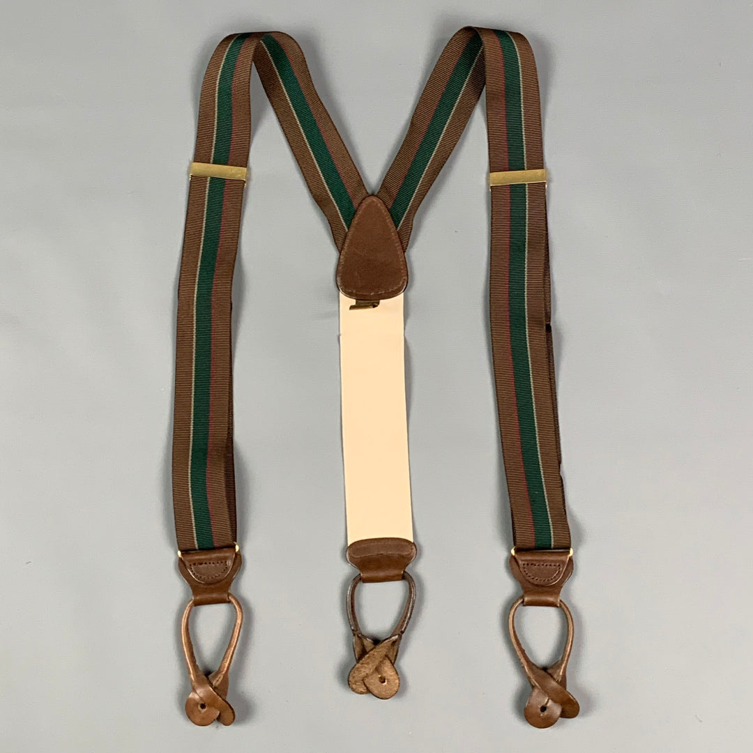 TRAFALGAR Brown Green Stripe Ribbon Suspenders