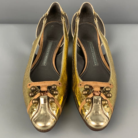 PROENZA SCHOULER Talla 7 Zapatos planos metálicos de cuero dorado